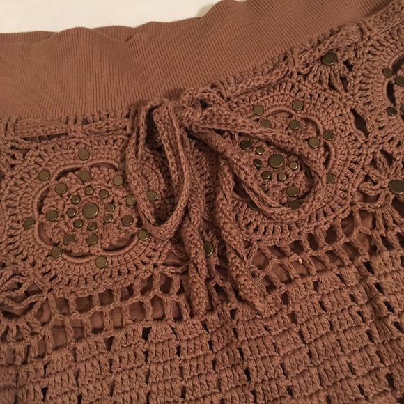 Soul Revival Brown Studded Crochet Skirt - Picture 4 of 6
